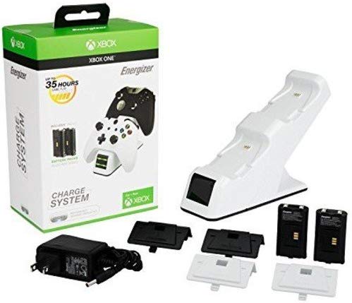 PDP Energizer Xbox One Controller Charger with Rechargeable Battery Pack for Two Wireless Controllers Charging Station White