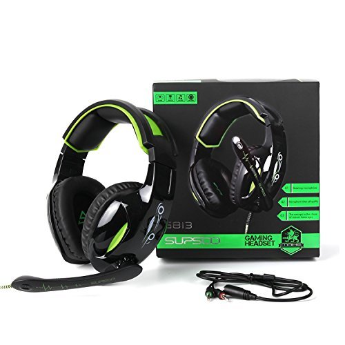 [SUPSOO G813 New Xbox one Gaming Headset ]3.5mm Stereo Wired Over Ear Gaming Headset with Mic&Noise Cancelling & Volume Control for New Xbox One / PC / Mac/ PS4/ Table/ Phone (Black&Green)