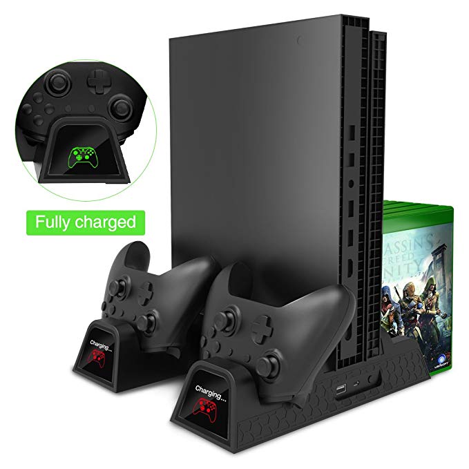 OIVO Vertical Cooling Stand for Xbox One X/Xbox ONE S/Regular Xbox ONE Cooler, Cooling Fan with 2PACK 600mAh Batteries,Games Storage, Dual Controller Charging Docking Station for Xbox ONE/S / X