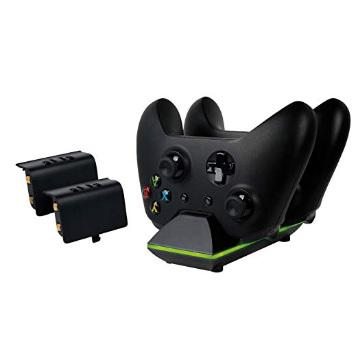 Xbox One Controller Charger with Rechargeable Batteries Pack, Dual Charging Docking Station & 2 x 800 mAh Batteries for Xbox One/One S/One Elite Wireless Controllers — Black