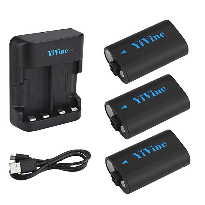 YiVine Rechargeable Battery for Xbox One/Xbox One S Wireless Controller, 2500mAH (3-Pack) NI-MH Battery + Dual-Charger - Replacement for Xbox One Controller Battery Pack