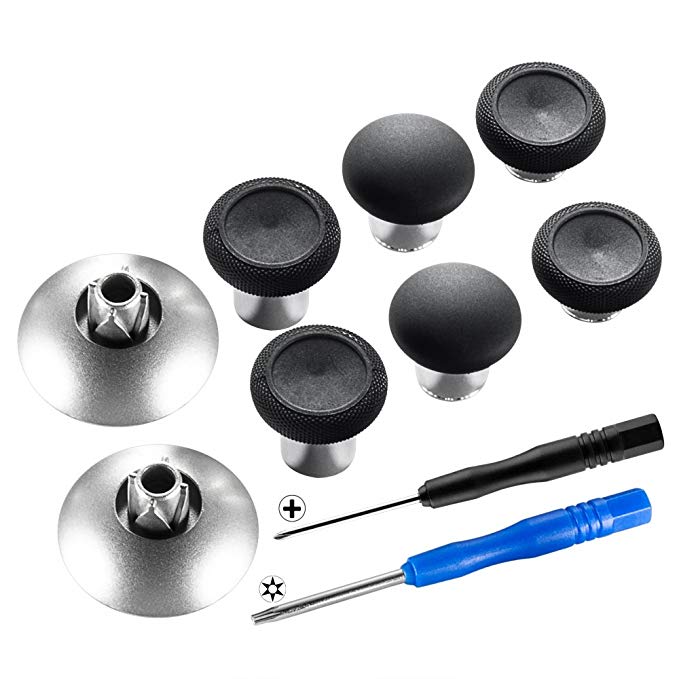 eXtremeRate 4 in 1 Metal Magnetic Thumbsticks Analogue Joysticks with T8H Cross Screwdrivers Replacement Repair Kits for Xbox One S Elite PS4 Slim Pro Nintendo Switch Pro Controller Black