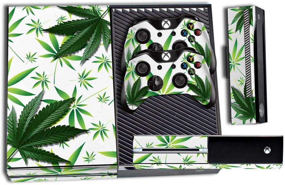 Designer Skin Sticker for the Xbox One Console With Two Wireless Controller Decals- Weeds White