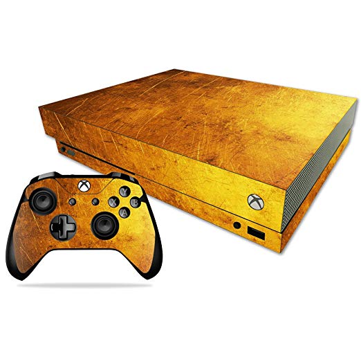 MightySkins Skin for Microsoft Xbox One X - Textured Gold | Protective, Durable, and Unique Vinyl Decal wrap Cover | Easy to Apply, Remove, and Change Styles | Made in The USA