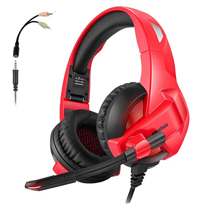 Folding Gaming Headset for Xbox One PS4, ARKARTECH Noise Cancelling Over Ear Headphones with Mic, LED Light, Bass Stereo Sound, Soft Memory Earmuffs Volume Control for PC,Laptop, Tablet, Mobile
