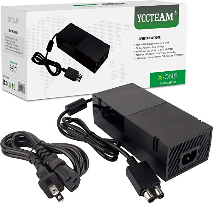 YCCTEAM Xbox One Power Supply Brick, [Newest Quietest Version] AC Adapter Cord Replacement Charger for Xbox One with Cable 100-240V Auto Voltage, Black