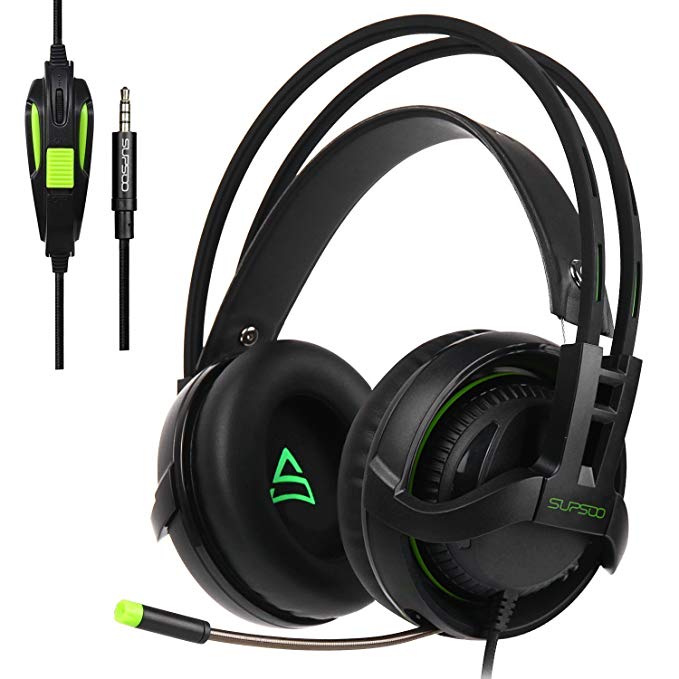 [2017 Newly Updated ] Supsoo SU810 Multi-Platform Gaming Headset With Mic 3.5MM Jack IN-LINE Volume Control Over-ear Gaming Headphones For New Xbox One/PC/Mac/PS4/Smartphones(black) …