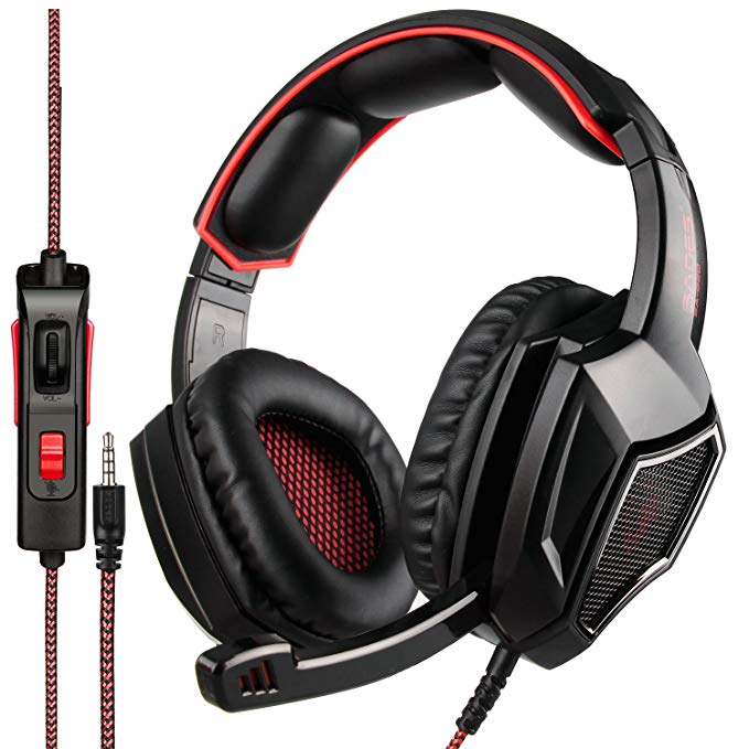 [2018 Newest Updately] Sades SA920 Wired Stereo Gaming Headset Over Ear Headphones with Microphone for New Xbox One / PS4 / PC /Cell phones- Black/red