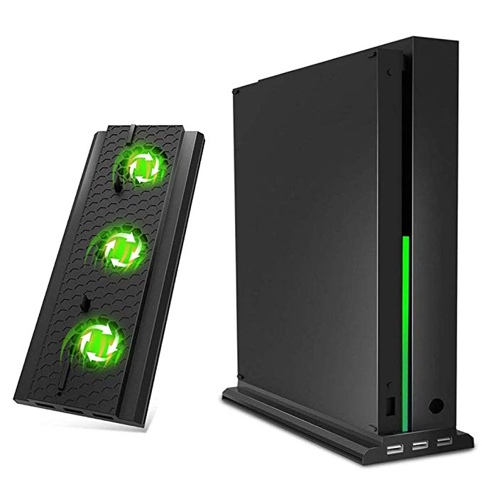 OIVO Vertical Stand for Xbox One X, Cooling Fan, Vertical Stand Cooler, Cooling Dock Station with 3× 2.0 USB HUB Adapter and a Light Bar for Microsoft Xbox One X