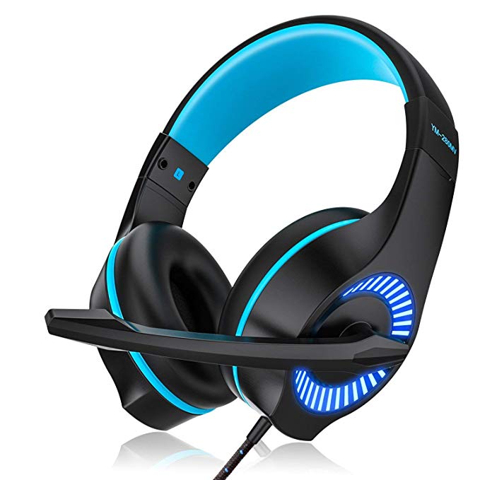 AceMining Gaming Headset,USB Headset,Wired Headset with Clear Sound,for PS4, PC, Xbox One Controller and so on, Noise Cancelling Over Ear Headphones with Mic, LED Light,Surround Sound, Volume Control