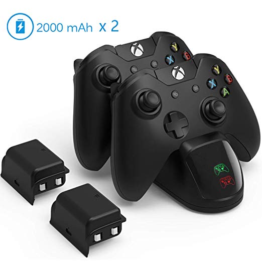 Ericy Xbox Controller Charger Station,Dual Charging Dock 2×2000mAh Rechargeable Battery Pack,Compatible with Xbox One / Xbox One X / Xbox One S / Xbox One Elite,Provide Up to 40 Hours