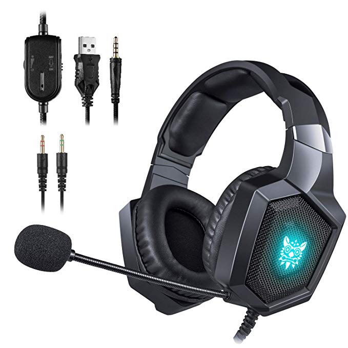 ONIKUMA Gaming Headset - Updated K8 Headset Gaming for PS4 New Xbox One, Stereo Over-ear Headphones & Noise-canceling Microphone with Mic for PC Computer Mac Laptop Nintendo Switch Games (Black)