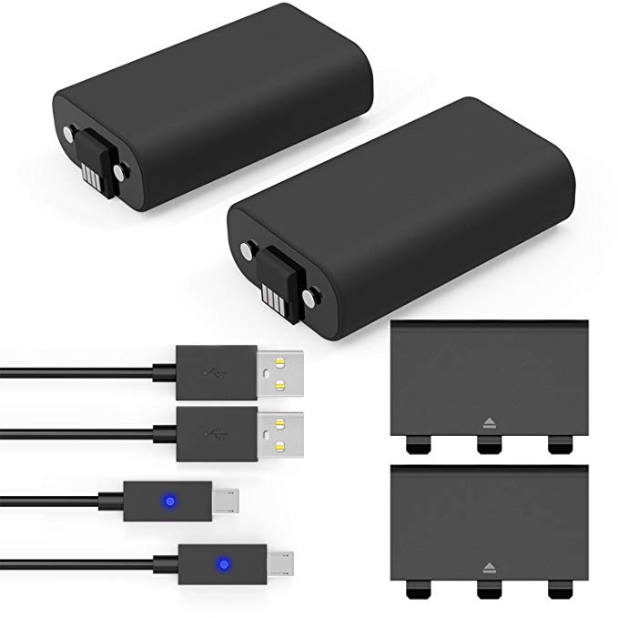 Xbox One Battery Pack 2PCS x 1200 mAh Xbox One Rechargeable Batteries and 5FT Micro USB Charging Cable with LED Indicator Light Kit for Xbox One / Xbox One X / Xbox One S Wireless Controllers