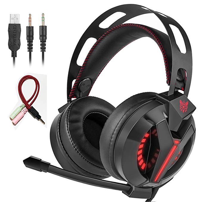 VIKMOSH Gaming Headset for Xbox One,PS4, Noise Cancellation Surround Sound Over Ear Headphones with Mic Mute and Led Light,Wired 3.5MM Jack Gaming Headphones for PC,Laptops,Mac,Ipad,iPhone 5,6 (Black)