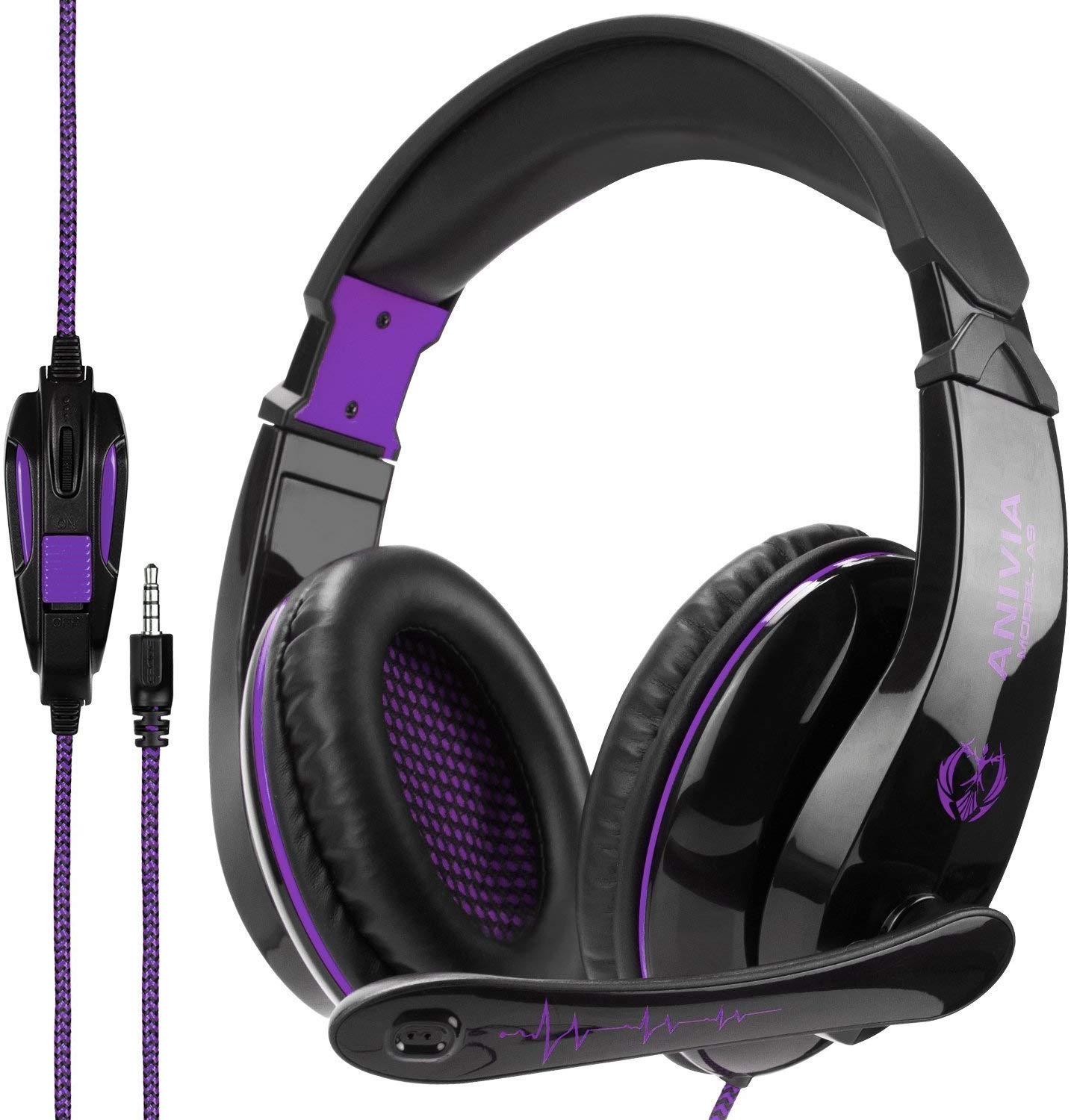 Anivia A9 PS4 Gaming Headset Headphone Over Ear Setero Gaming Headset with Microphone,Noise Canceling 3.5mm Jack for PS4 New Xbox One/Mac /PC/Computer,(Black Purple)