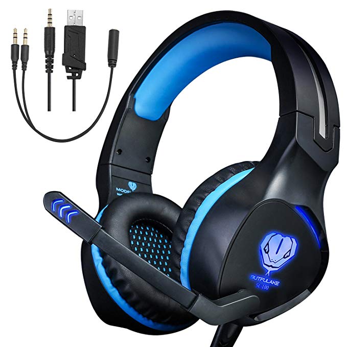 Xbox One Headset,Gaming Headset for PS4 PC Mobile Phone,3.5 mm Gaming Headset LED Light Over-Ear Headphones with Volume Control Microphone for Xbox PS4 Laptop Tablet USB Lighting WSQiWNi (Blue)