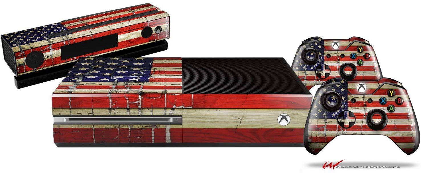 Painted Faded and Cracked USA American Flag - Holiday Bundle Decal Style Skin Set fits XBOX One Console, Kinect and 2 Controllers (XBOX SYSTEM SOLD SEPARATELY)
