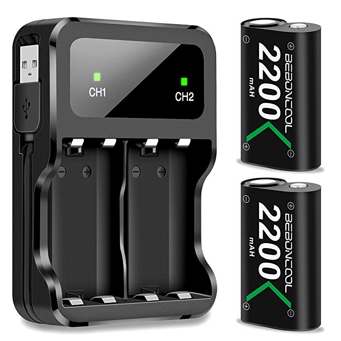 BEBONCOOL Xbox One Battery Pack 2 x 2200mAh Rechargeable Battery for Xbox One/One S/One X/Elite Controller Charger Xbox Play and Charge Kit with Two Extra Charge Port