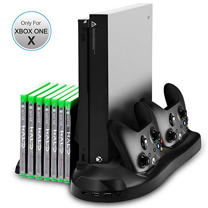 Xbox One X Stand, Sotical Veamor Xbox One X Vertical Stand Cooling Fan Controller Charger Station With 7 Game Discs Storage & 3 USB Hubs Port