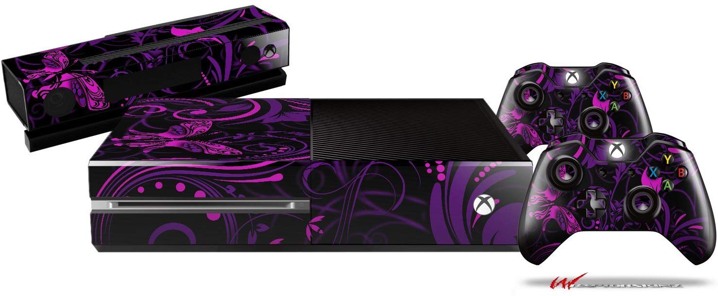 Twisted Garden Purple and Hot Pink - Holiday Bundle Decal Style Skin Set fits XBOX One Console, Kinect and 2 Controllers (XBOX SYSTEM SOLD SEPARATELY)