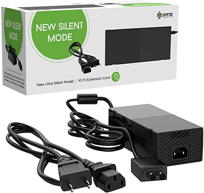 Quiet Xbox One Power Supply [Free 10ft Extension Cord] AC Adapter Cord Best for Charging - Brick Style - Great Charger Accessory Kit with Cable (Black)