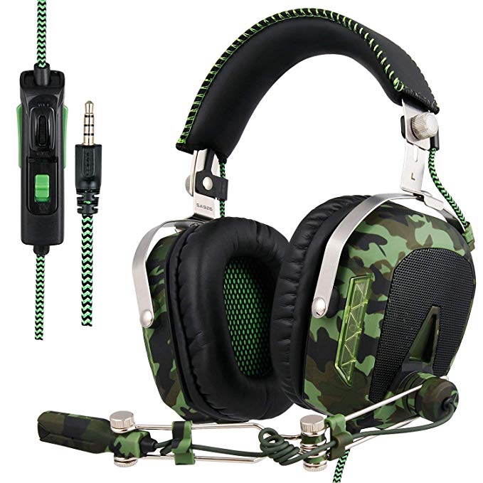 SADES SA926T Stereo Gaming Headset for PS4 New Xbox One, Bass Over-Ear Headphones with Microphone and in-line Volume Control for Laptop, PC, Mac, iPad, Computer, Smart Phones(Camouflage)