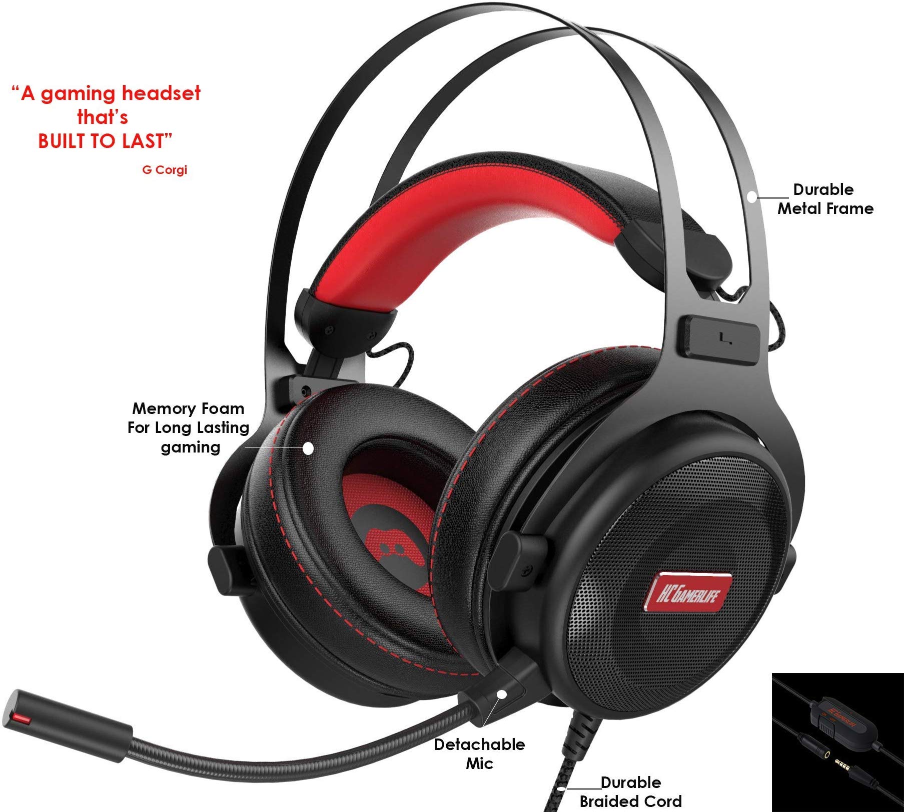 Pro Gaming Headset with Mic (Universal) Video Gamer Wired Headphones | Xbox One, PS4, PC, Laptop, and Mobile Device Compatible| Stereo Sound, 3.5mm Connection | HC Gamer Life